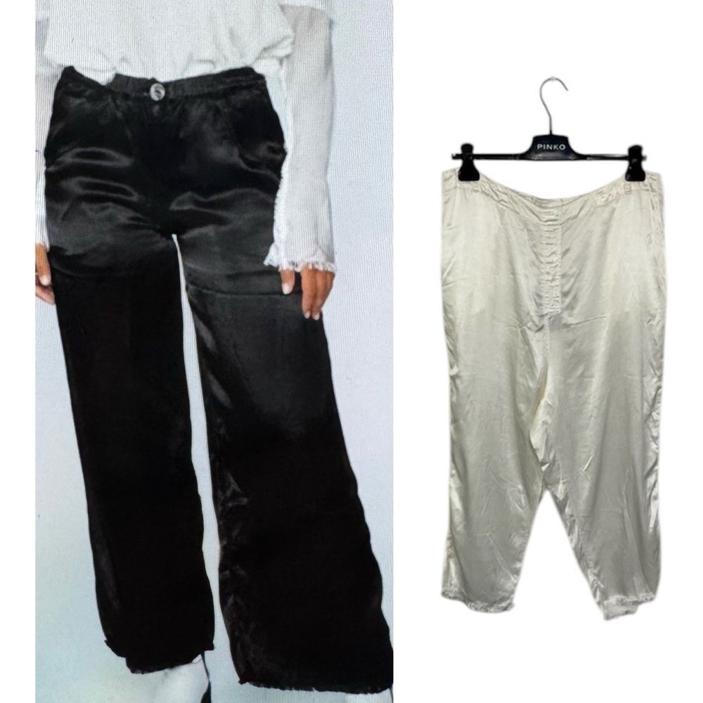 NEW Jaga DTLA White Satin Raw Hem Pull On Wide Leg  Cropped Pants Size XL (4)